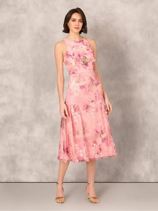 Dresses & Skirts - Aidan Matox Sz 10 Pink 3D Floral Sleeveless Midi Dress Sequin Boho